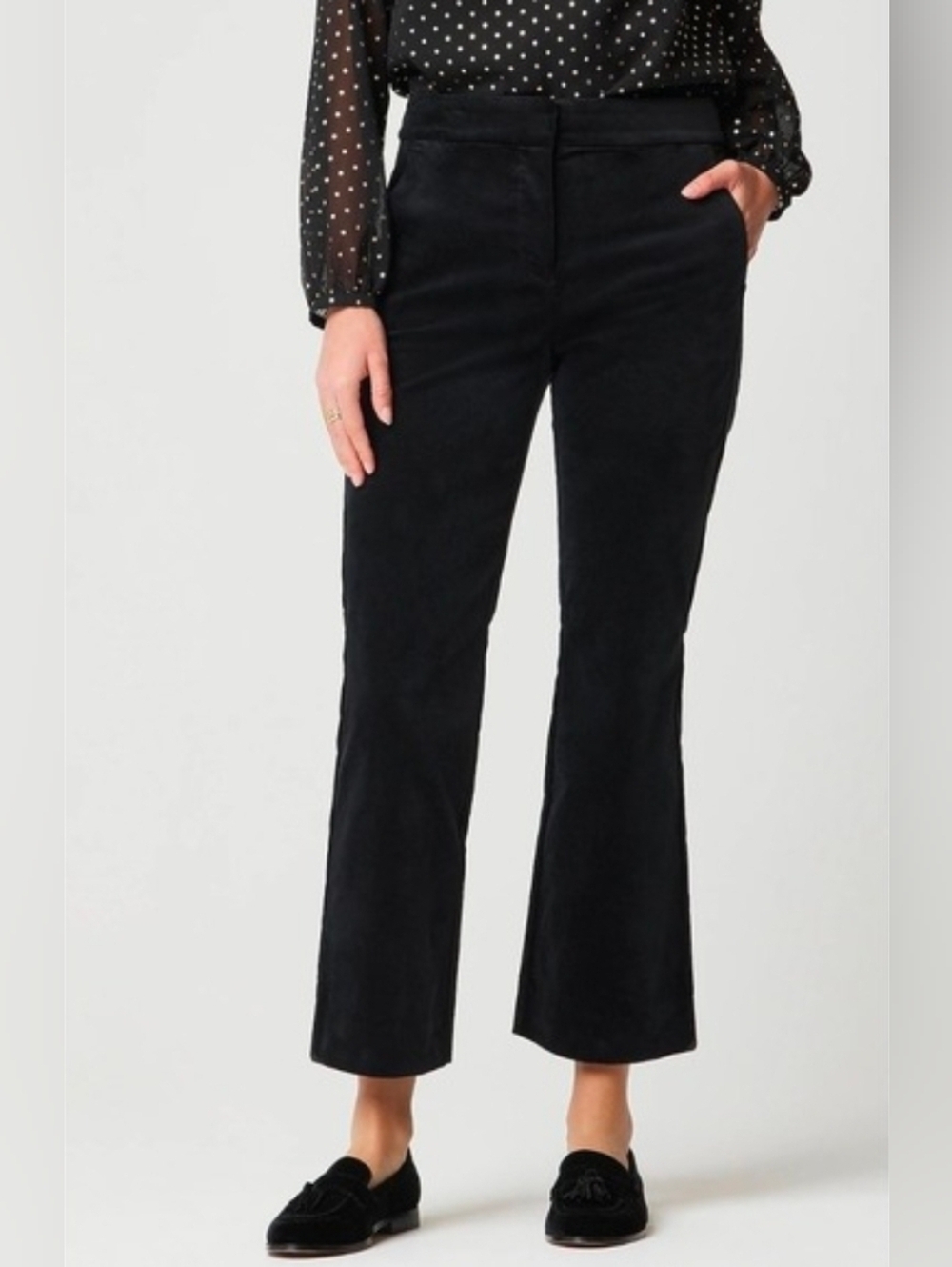 ❤️ J CREW VELVET KELSEY HIGH RISE CROP FLARE PANTS, BLACK, 10P (30 PETITE)